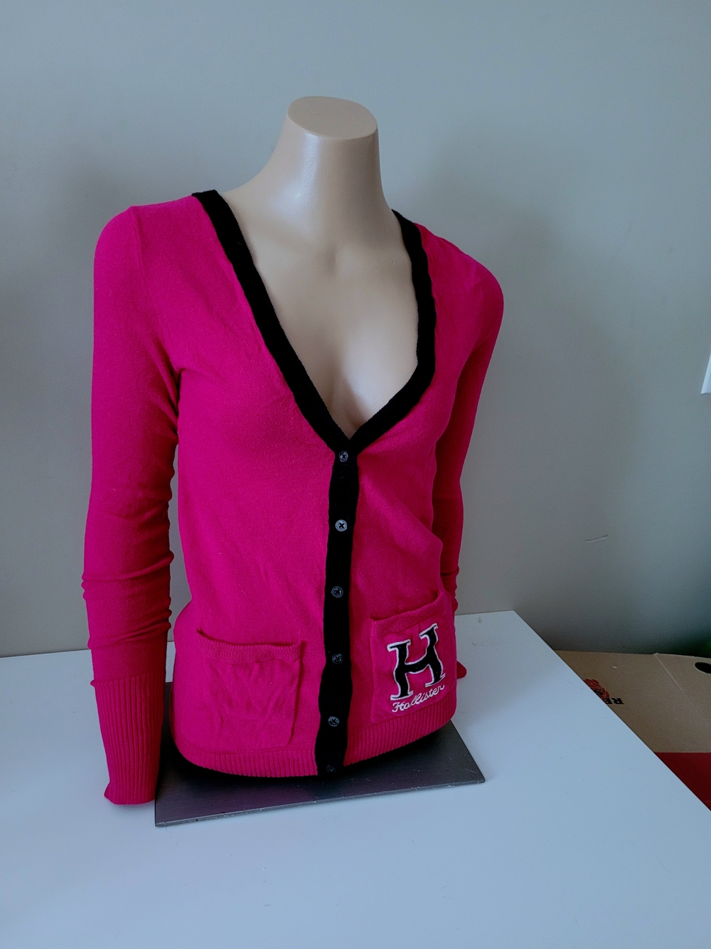 Hollister Hot Pink Cardigan with Black Trim